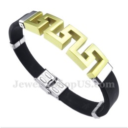 Pulsera De Titanio, Caucho Y Oro Con Diseño De Meandro Griego Para Hombre