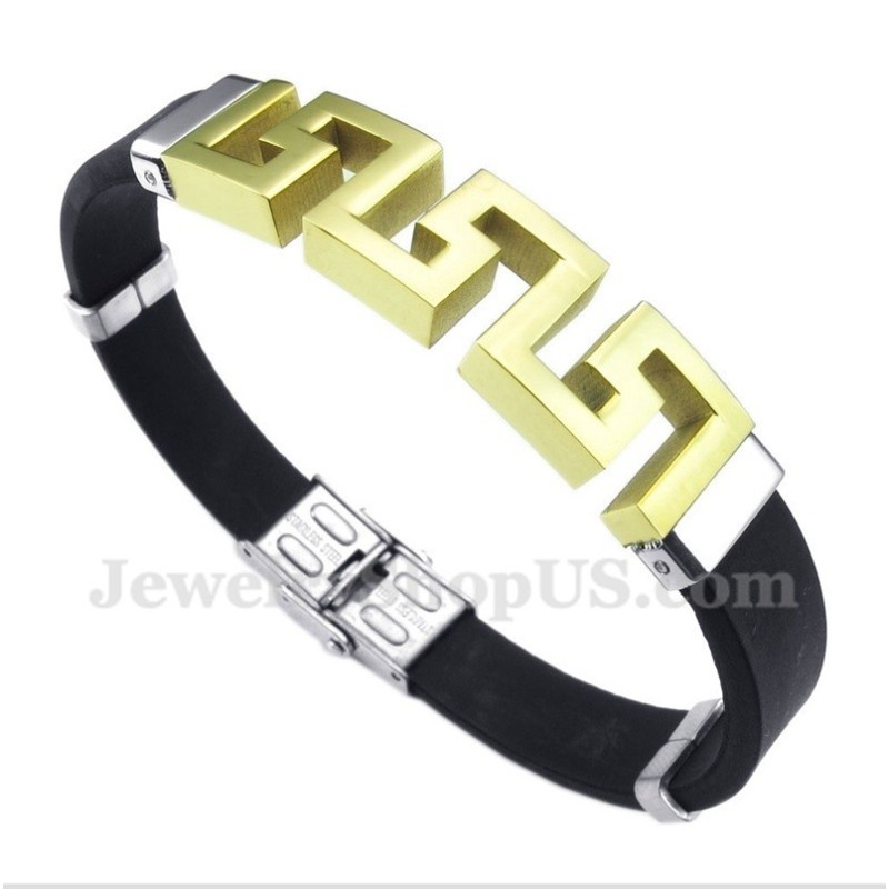 Pulsera De Titanio, Caucho Y Oro Con Diseño De Meandro Griego Para Hombre Pulsera De Titanio, Caucho Y Oro Con Diseño De Meandro Griego Para Hombre