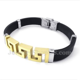 Pulsera De Titanio, Caucho Y Oro Con Diseño De Meandro Griego Para Hombre