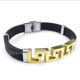 Pulsera De Titanio, Caucho Y Oro Con Diseño De Meandro Griego Para Hombre