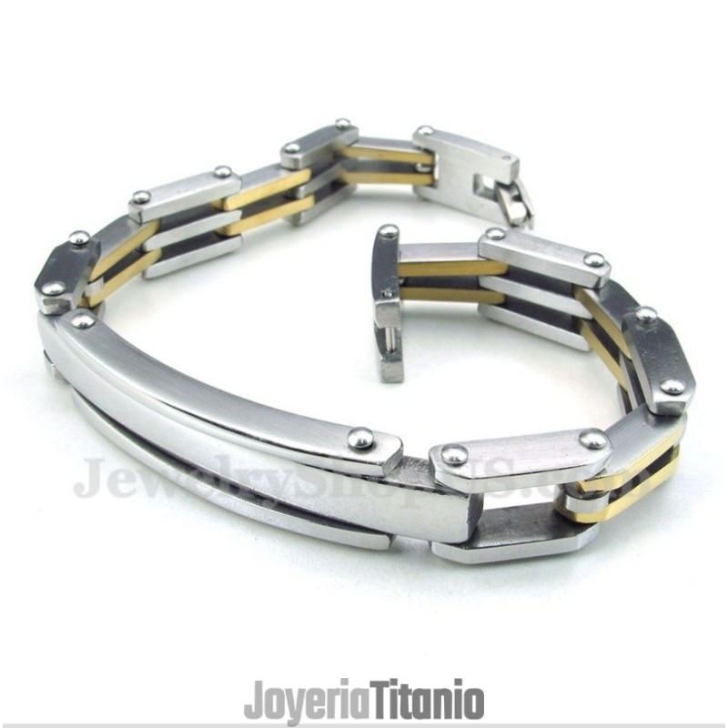 Pulsera De Titanio Chapada En Oro Para Hombre