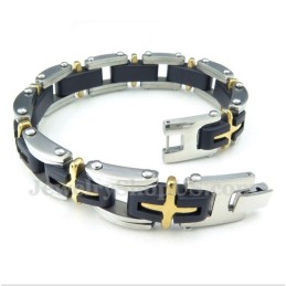 Pulsera De Cruz De Oro Y Titanio Para Hombre