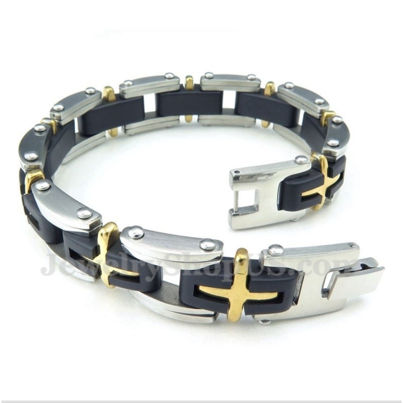 Pulsera De Cruz De Oro Y Titanio Para Hombre