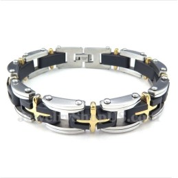 Pulsera De Cruz De Oro Y Titanio Para Hombre