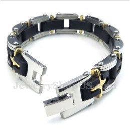 Pulsera De Cruz De Oro Y Titanio Para Hombre