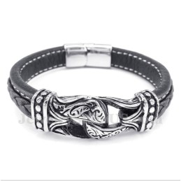 Pulsera De Cuero De Titanio Negro Para Hombre