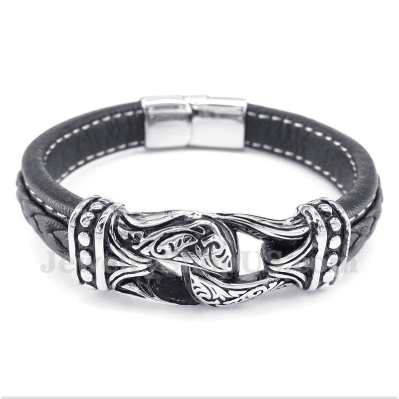 Pulsera De Cuero De Titanio Negro Para Hombre Pulsera De Cuero De Titanio Negro Para Hombre