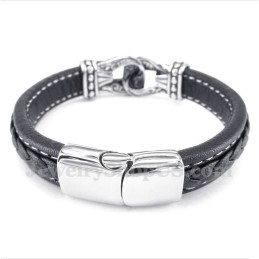 Pulsera De Cuero De Titanio Negro Para Hombre