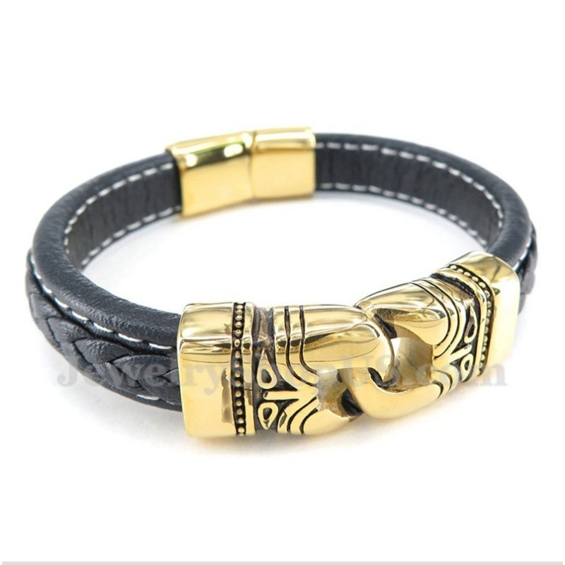 Pulsera De Cuero De Titanio Chapada En Oro Para Hombre