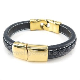 Pulsera De Cuero De Titanio Chapada En Oro Para Hombre