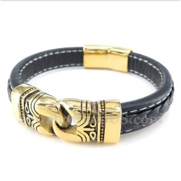 Pulsera De Cuero De Titanio Chapada En Oro Para Hombre