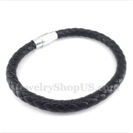 Pulsera De Cuero Negra Para Hombre