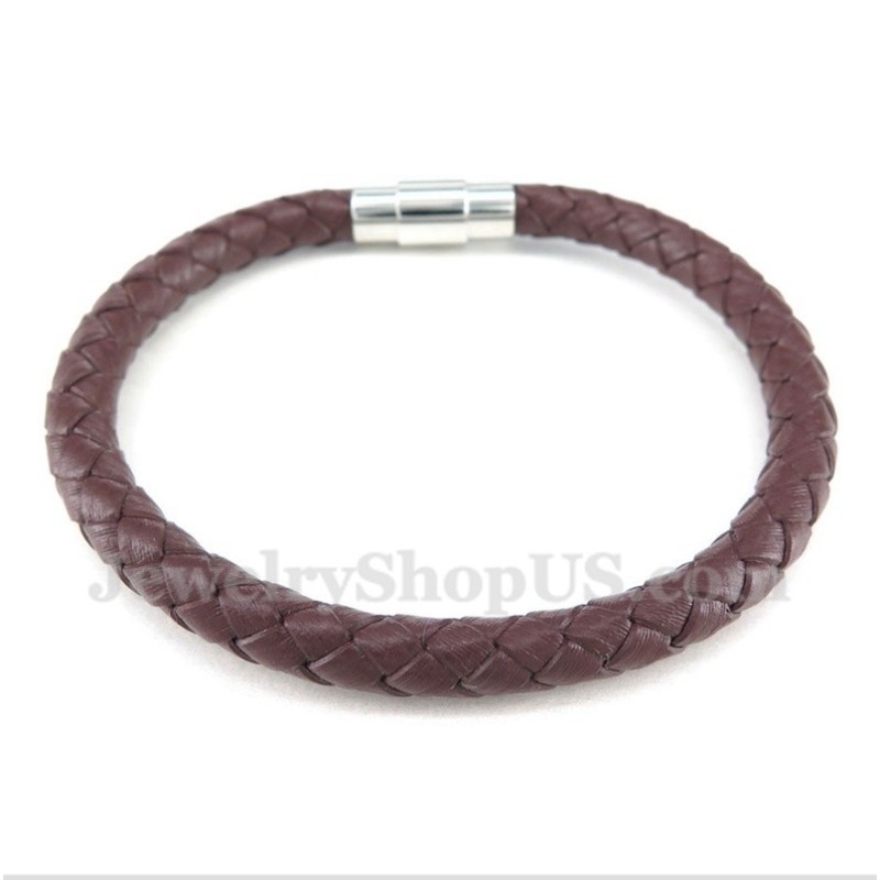 Pulsera De Titanio Y Cuero Para Hombre