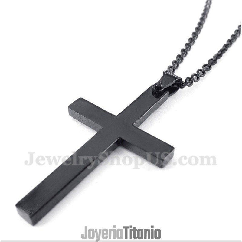 Colgante De Cruz Negra De Titanio Para Hombre Con Cadena Gratis