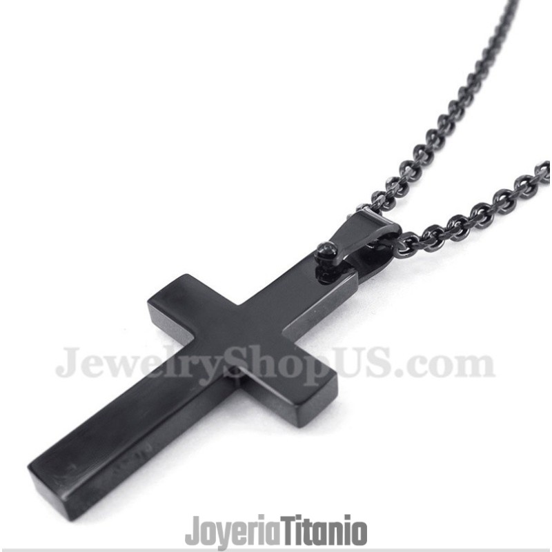 Colgante De Cruz Negra De Titanio Para Hombre Con Cadena Gratis