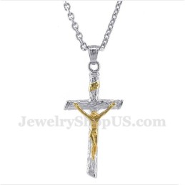 Colgante De Jesús De Titanio Y Oro Para Hombre Con Cadena Gratis