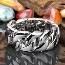 Pulsera De Cadena De Titanio Brillante Con Sección Gruesa De Moda