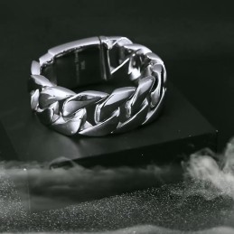 Pulsera De Cadena De Titanio Brillante Con Sección Gruesa De Moda