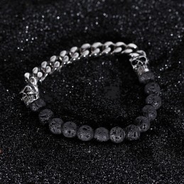 Pulsera De Titanio Con Cuentas De Piedra Volcánica Y Calavera De Buda