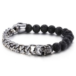 Pulsera De Titanio Con Cuentas De Piedra Volcánica Y Calavera De Buda