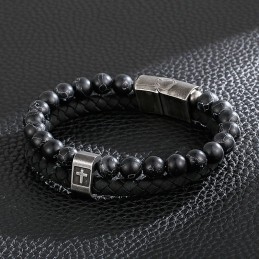 Pulsera De Titanio Turquesa, Pulsera De Cuero Cruzada Para Hombre.
