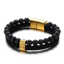 Pulsera De Titanio Turquesa, Pulsera De Cuero Cruzada Para Hombre.