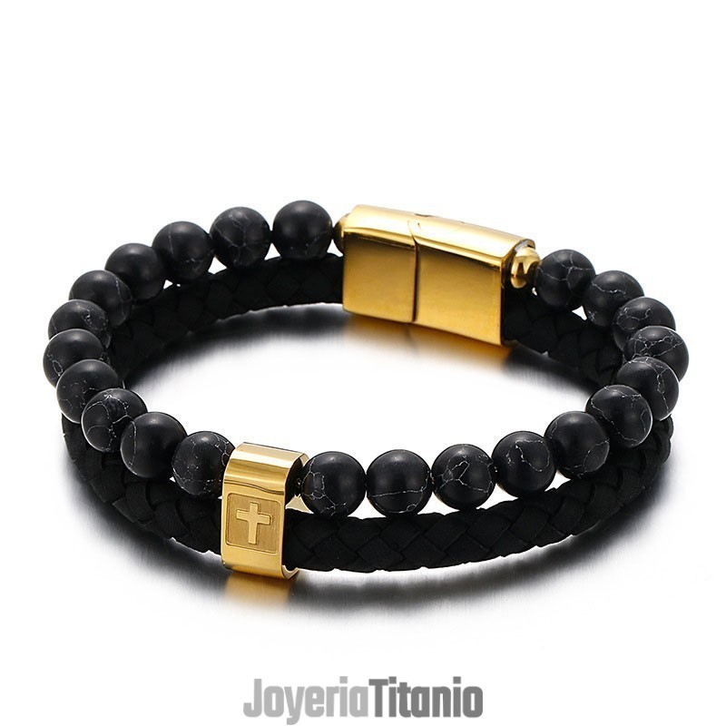 Pulsera De Titanio Turquesa, Pulsera De Cuero Cruzada Para Hombre. Pulsera De Titanio Turquesa, Pulsera De Cuero Cruzada Para Hombre.