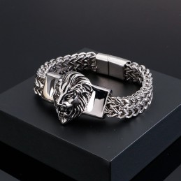Pulsera De Titanio Con Cabeza De León Retro Para Hombre