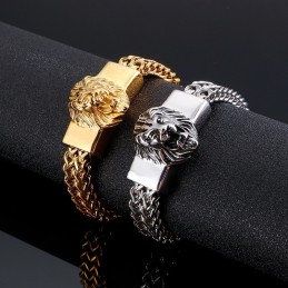 Pulsera De Titanio Con Cabeza De León Retro Para Hombre