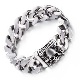Pulsera De Cadena De Titanio Cubano Para Hombre Con Calavera De Titanio