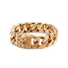 Pulsera De Cadena De Titanio Cubano Para Hombre Con Calavera De Titanio