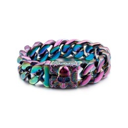 Pulsera De Cadena De Titanio Cubano Para Hombre Con Calavera De Titanio