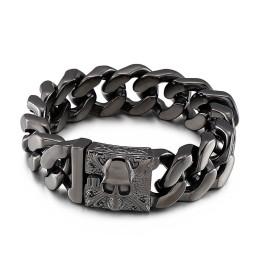 Pulsera De Cadena De Titanio Cubano Para Hombre Con Calavera De Titanio