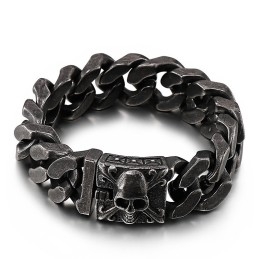 Pulsera De Cadena De Titanio Cubano Para Hombre Con Calavera De Titanio