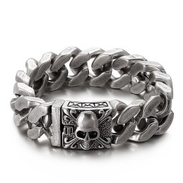 Pulsera De Cadena De Titanio Cubano Para Hombre Con Calavera De Titanio