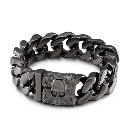 Pulsera De Cadena De Titanio Cubano Para Hombre Con Calavera De Titanio