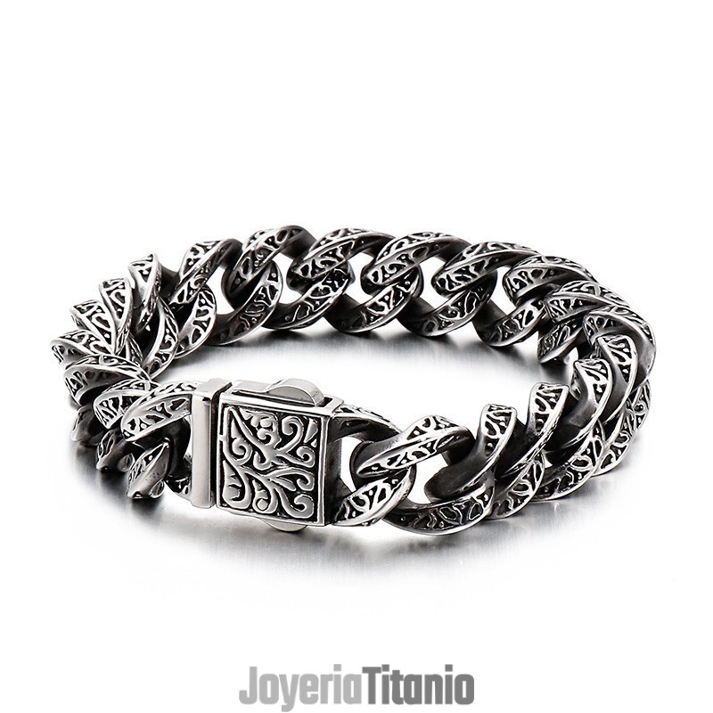 Pulsera De Titanio Para Hombre Con Cierre Vintage Y Calaveras Florales Pulsera De Titanio Para Hombre Con Cierre Vintage Y Calaveras Florales