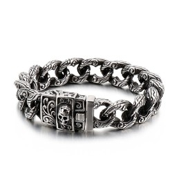 Pulsera De Titanio Para Hombre Con Cierre Vintage Y Calaveras Florales