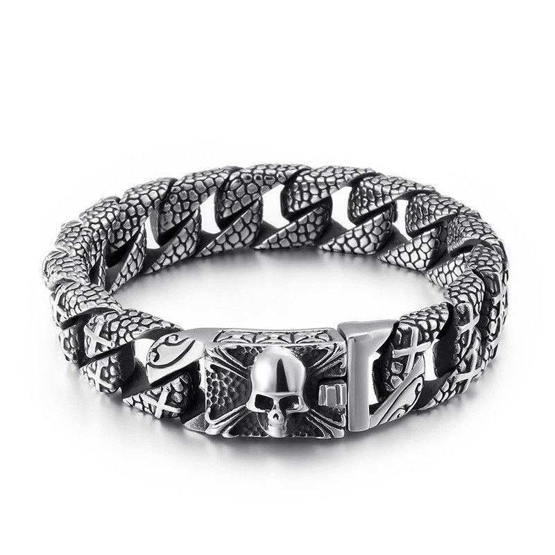Pulsera Elegante De Titanio Con Cruz Y Calavera Para Hombre