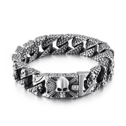Pulsera Elegante De Titanio Con Cruz Y Calavera Para Hombre