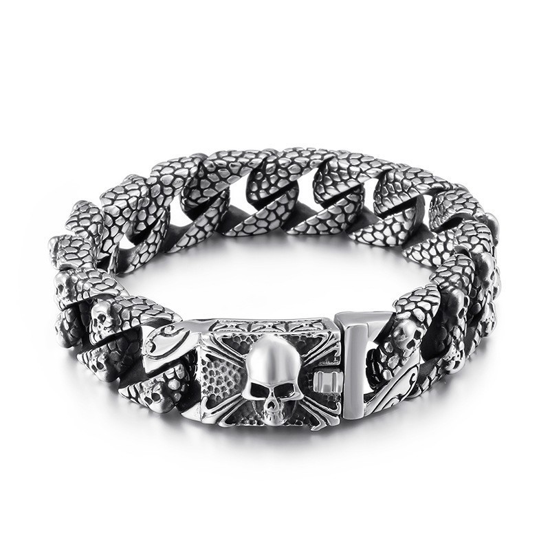 Pulsera Elegante De Titanio Con Cruz Y Calavera Para Hombre Pulsera Elegante De Titanio Con Cruz Y Calavera Para Hombre