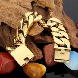 Pulsera Gruesa De Titanio Para Hombre, Estilo Hip Hop, Chapada En Oro De 18 Quilates.