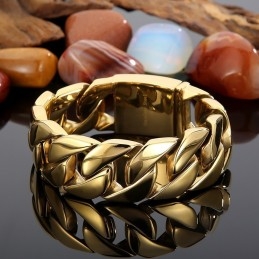 Pulsera Gruesa De Titanio Para Hombre, Estilo Hip Hop, Chapada En Oro De 18 Quilates.