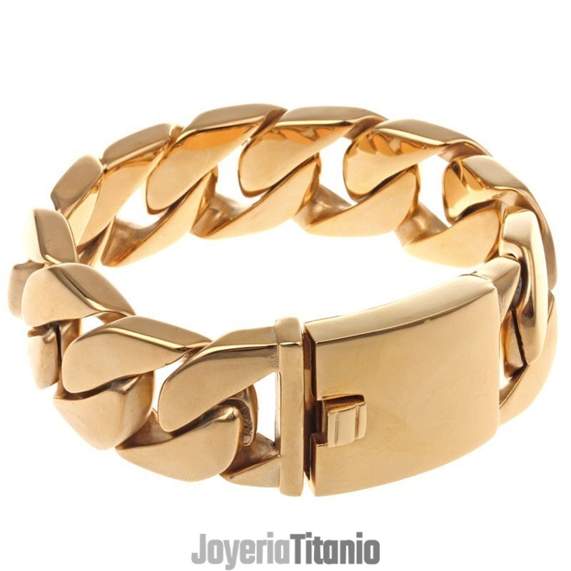 Pulsera Gruesa De Titanio Para Hombre, Estilo Hip Hop, Chapada En Oro De 18 Quilates. Pulsera Gruesa De Titanio Para Hombre, Estilo Hip Hop, Chapada En Oro De 18 Quilates.