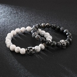 Pulsera De Cuentas Hecha A Mano Con Cuerda Elástica Y Calavera De Titanio Turquesa Blanca