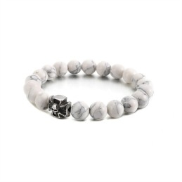 Pulsera De Cuentas Hecha A Mano Con Cuerda Elástica Y Calavera De Titanio Turquesa Blanca