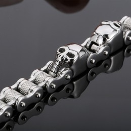 Pulsera De Titanio Con Cadena De Bicicleta Y Calavera Para Hombre