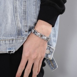 Pulsera De Titanio Con Cadena De Bicicleta Y Calavera Para Hombre
