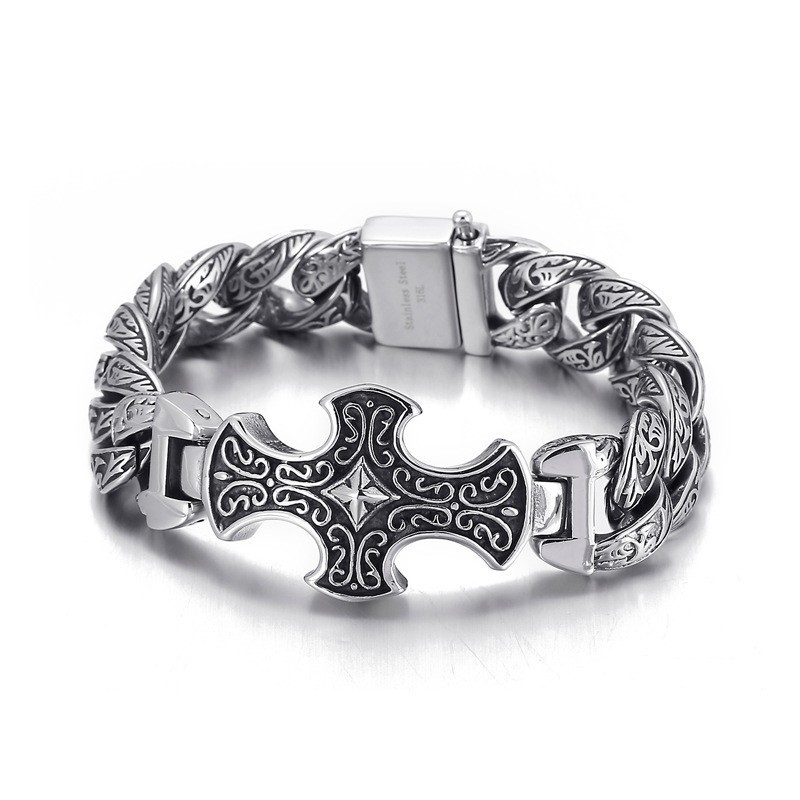 Pulsera De Titanio Para Hombre Con Diseño De Cruz Vintage Pulsera De Titanio Para Hombre Con Diseño De Cruz Vintage