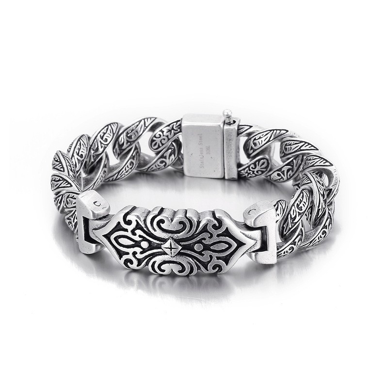 Pulsera De Titanio Para Hombre Con Diseño De Cruz Vintage